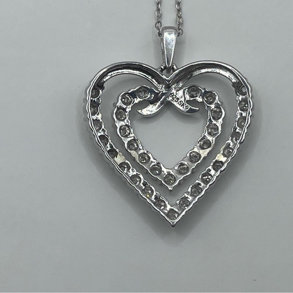 Natural Diamond Double Heart Silver Necklace - Picture 6 of 6